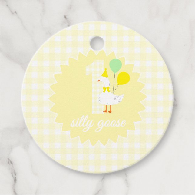 En dum gås Gingham 1-årsfest Gåvor Etiketter (Framsida)