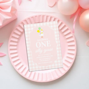 En dum gås Gingham 1-årsfest Inbjudningar
