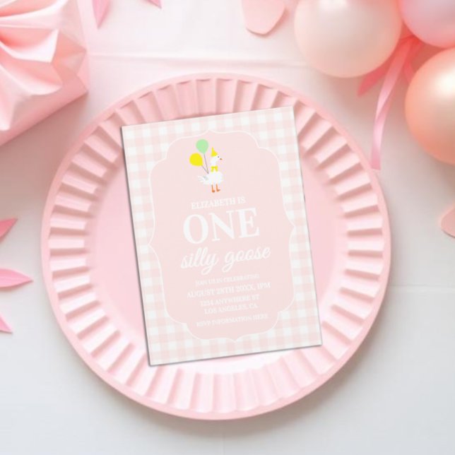 En dum gås Gingham 1-årsfest Inbjudningar (Skapare uppladdad)