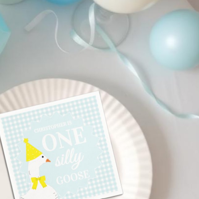 En dum gås Gingham 1-årsfest Pappersservett (Skapare uppladdad)
