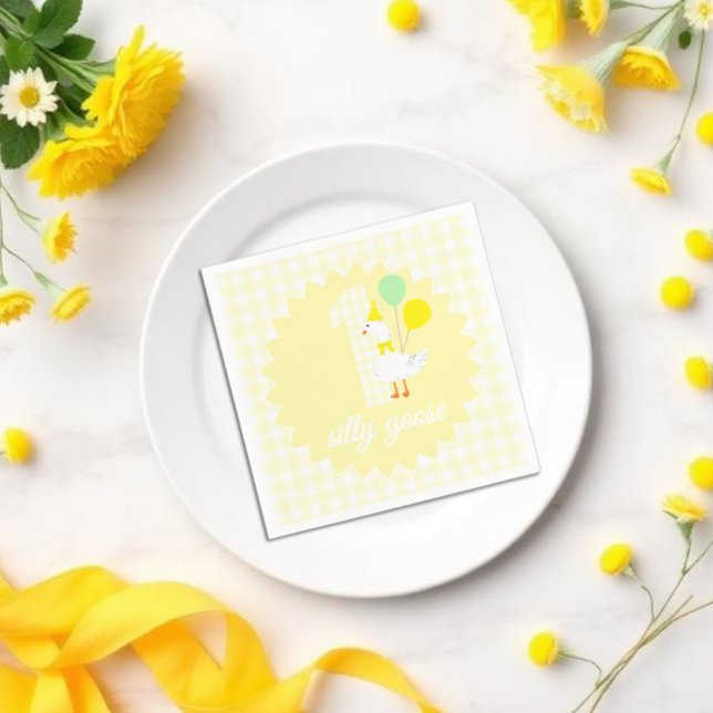 En dum gås Gingham 1-årsfest Pappersservett (Skapare uppladdad)