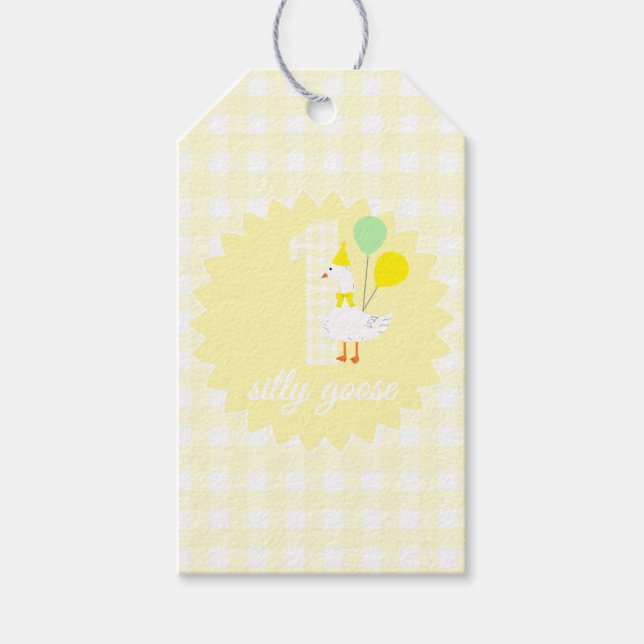 En dum gås Gingham 1-årsfest Presentetikett (Framsidan)