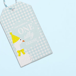 En dum gås Gingham 1-årsfest Presentetikett
