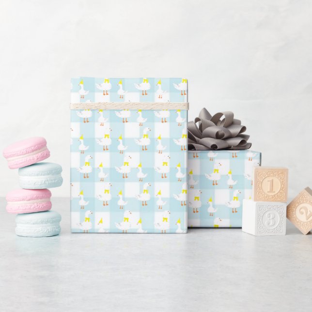 En dum gås Gingham 1-årsfest Presentpapper (Baby Shower)