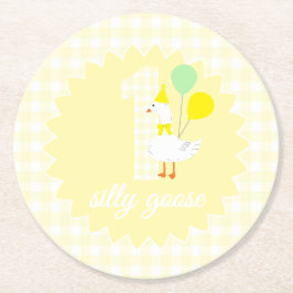 En dum gås Gingham 1-årsfest Underlägg Papper Rund
