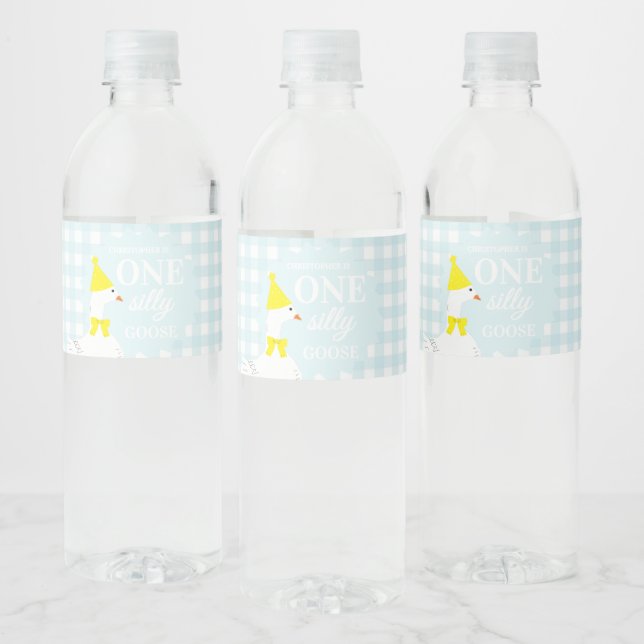 En dum gås Gingham 1-årsfest Vattenflaskor Etikett (Flaskor)