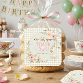 En dum gås gingham blommig tack fyrkantigt klistermärke