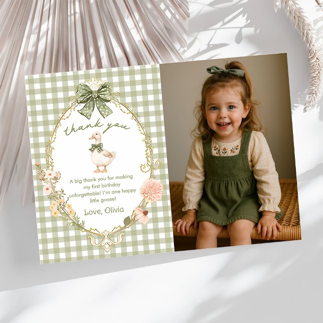 En dum gås gingham födelsedagsfoto tack kort (Skapare uppladdad)