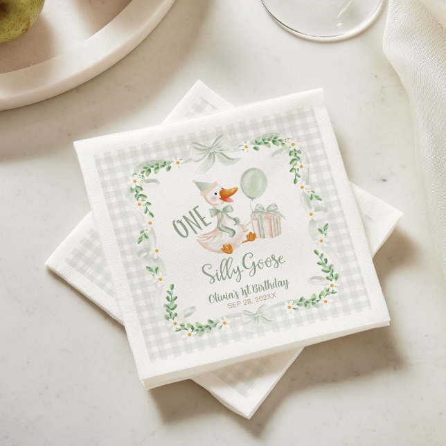 En dum gås grön blomsterbåge för 1-årsdag pappersservett (Skapare uppladdad)