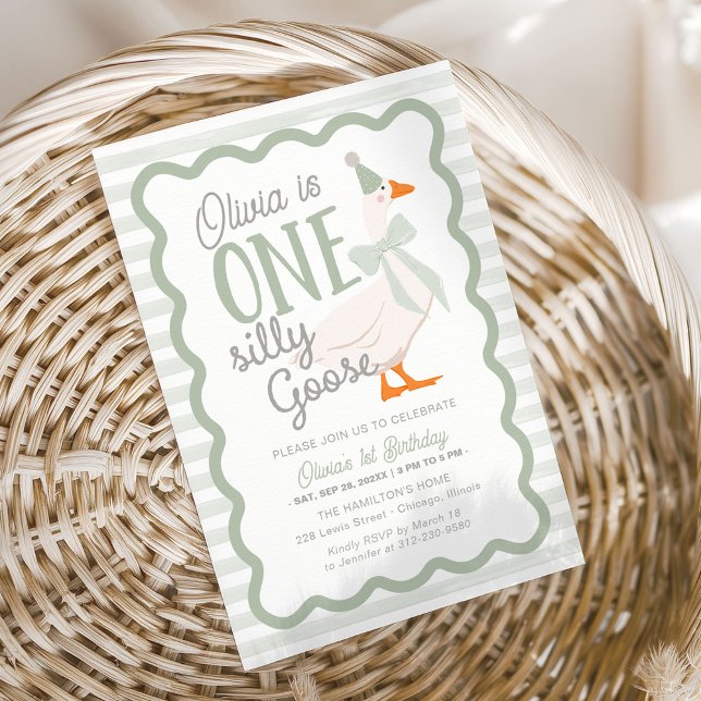 En dum gås grön slinga 1-års födelsedag inbjudningar (Skapare uppladdad)