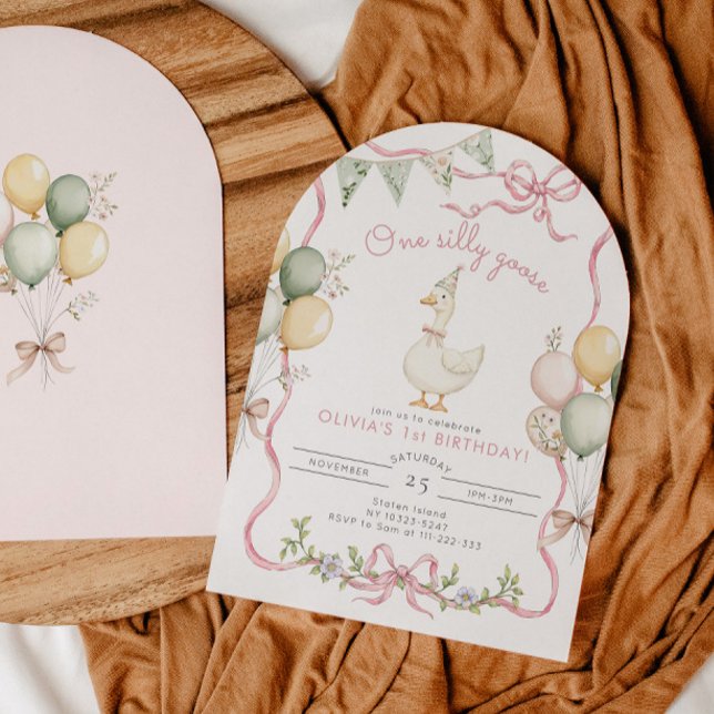 En dum gås Pink flicka 1-årsdag Inbjudningar (Skapare uppladdad)