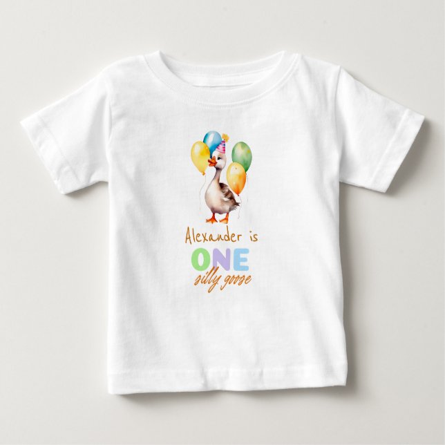En dum gås pojken blå 1-årsdag  t shirt (Framsida)