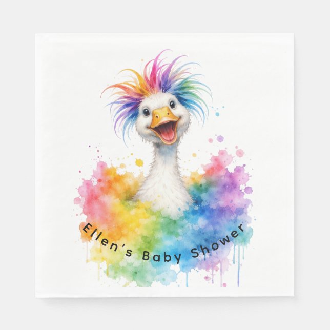 En dum gås regnbågs-babyshower pappersservett (Framsidan)