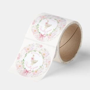En dum gås Röda rosa båge Flicka 1-årsdag Runt Klistermärke