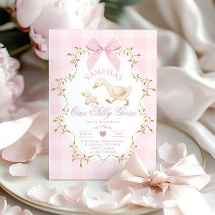 En dum gås rosa båge flicka 1-årsdag inbjudningar