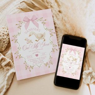 En dum gås rosa båge flicka 1-årsdag inbjudningar
