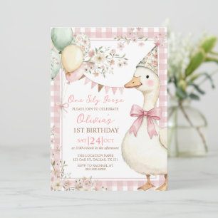 En dum gås rosa båge flicka 1-årsdag inbjudningar