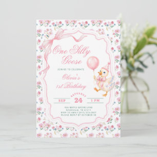 En dum gås rosa båge flicka 1-årsdag inbjudningar