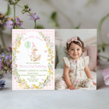 En dum gås rosa blomster födelsedagsfoto inbjudan