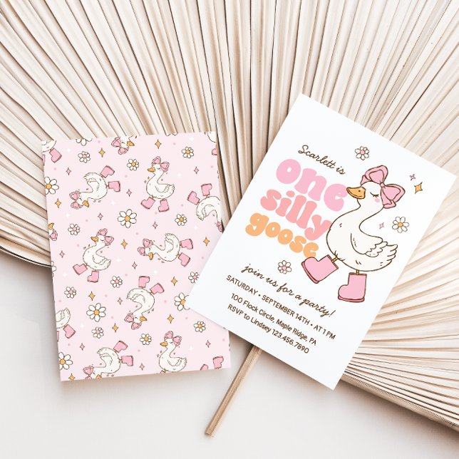 En dum gås rosa flicka 1-årsdag inbjudningar (Skapare uppladdad)