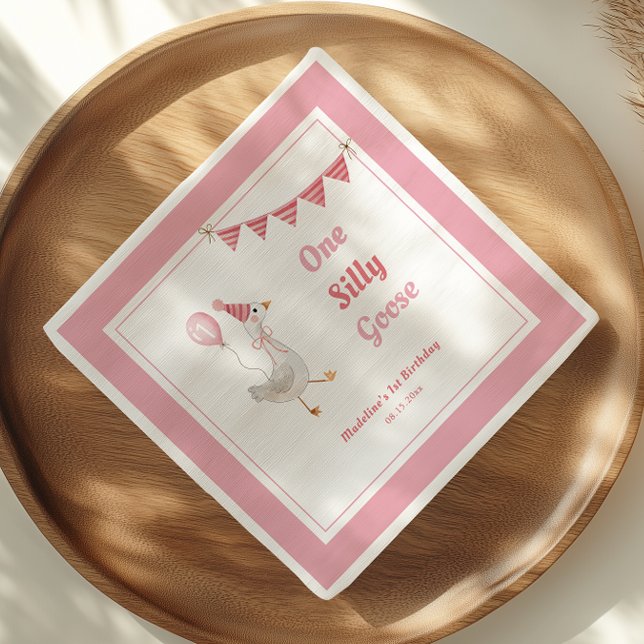 En dum gås rosa flicka 1-årsdag pappersservett (Skapare uppladdad)