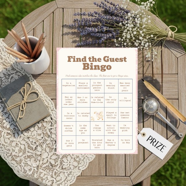 En dum gås Rosa Hitta Gäst Bingo Kort (A SIlly Goose Pink Find The Guest Bingo Card)