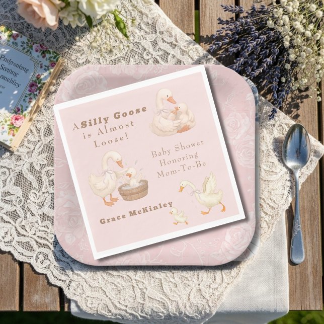En dum gås rosa pappersservett (A Silly Goose Pink Napkins)