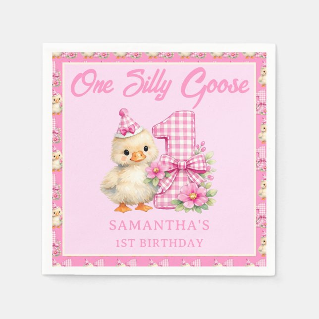 En dum gås rosa randig rosett 1-årsdag pappersservett (Framsidan)