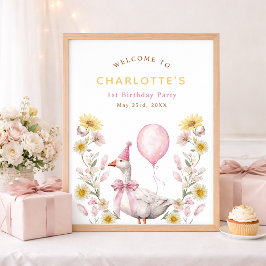 En dum gås rosa rosett 1-års välkomstfirande poster
