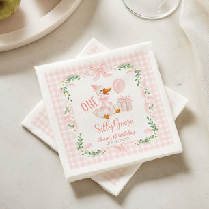 En dum gås rosa rosett blommig 1-års födelsedag pappersservett