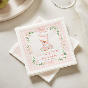 En dum gås rosa rosett blommig 1-års födelsedag pappersservett