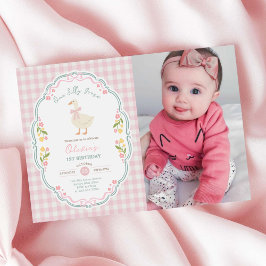 En dum gås rosa rosett flicka 1-års födelsedagsfot inbjudningar