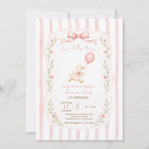 En dum gås rosa rosett flicka 1-årsdag  inbjudningar