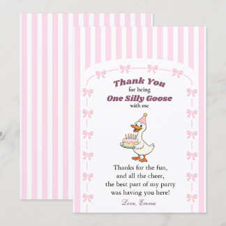 En dum gås rosa rosett tjej 1-års födelsedagsfest tack kort