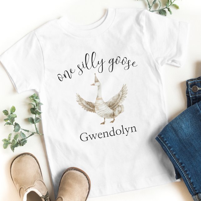 "En dum gås" Söt picknick Första födelsedagsfest T Shirt ("one silly goose" first birthday party birthday party toddler 1 year old bday tshirt kids bday party)