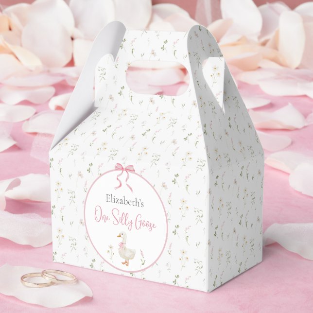 En dum gås vildblomma rosa båge 1-årsdag presentaskar (Bröllop)
