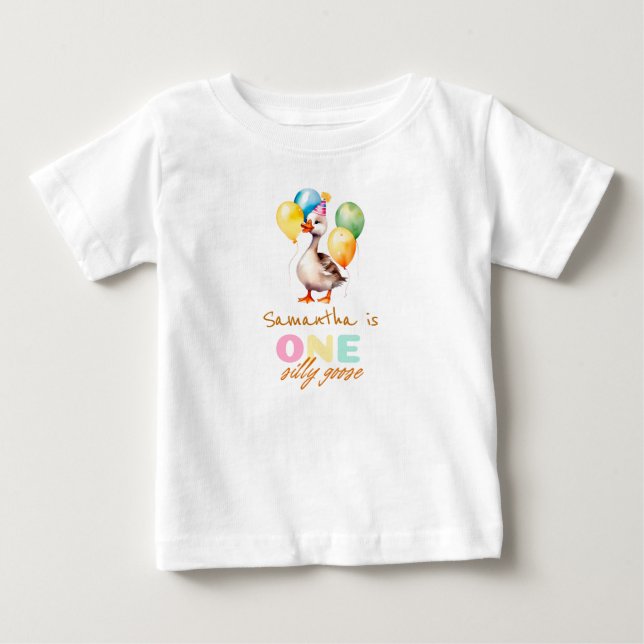 En dum gåsflicka Rosa 1-årsdag T Shirt (Framsida)