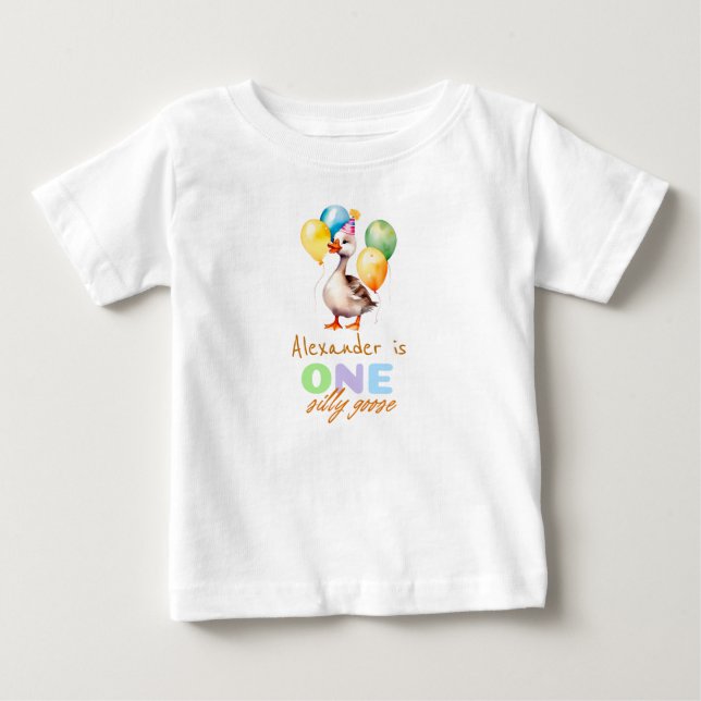 En dum gäss pojken blå 1-årsdag  t shirt (Framsida)