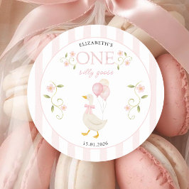 En dum gåstjädagsflicka 1-årsdag Rosa Runt Klistermärke