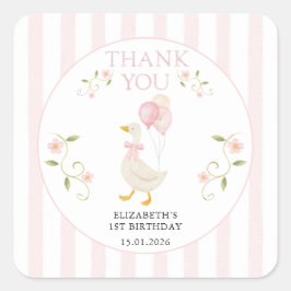 En dum gåstjädres flicka 1-årsdag Rosa Tack Fyrkantigt Klistermärke