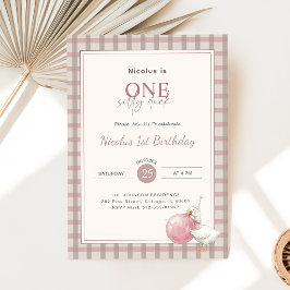 En dum liten ankunge Rosa rosett Baby 1-års födels Inbjudningar