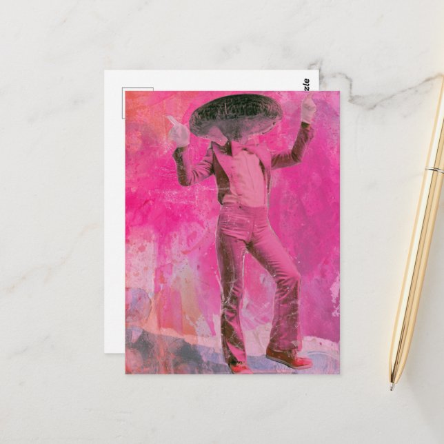 En dum rolig retro dansande svamp i rosa vykort (Fram/Back In Situ)