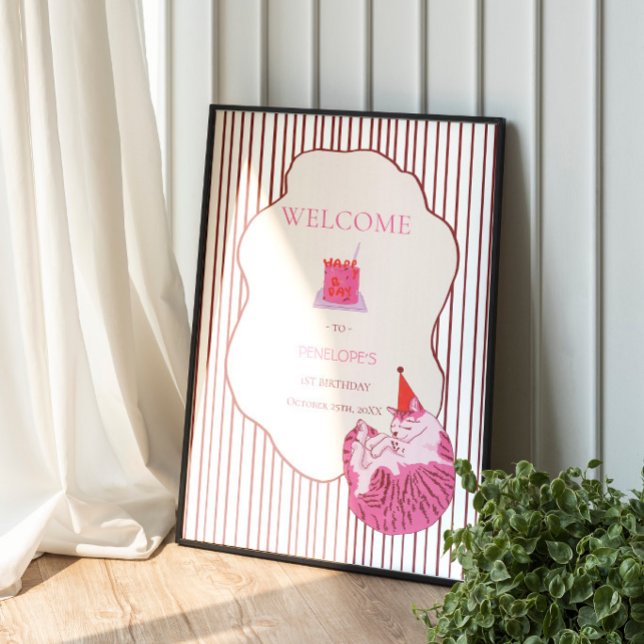 En dum rosa kattunge 1-årsdag poster (Skapare uppladdad)