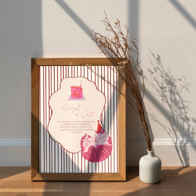 En dum rosa kattunge 1-årsdag poster (Skapare uppladdad)