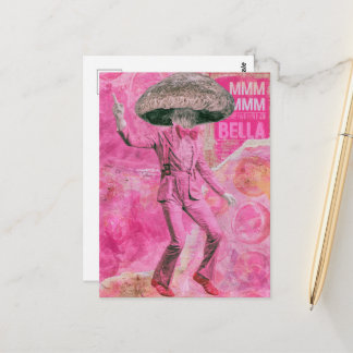 En dum rosa retro dansande bella svamp vykort