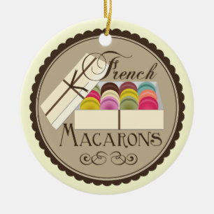 En dussin fransk Macarons i en gåva boxas Julgransprydnad Keramik