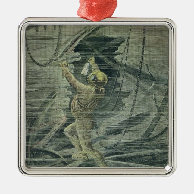 En dykare för djupt hav som tittar haverina julgransprydnad metall (Framsidan)