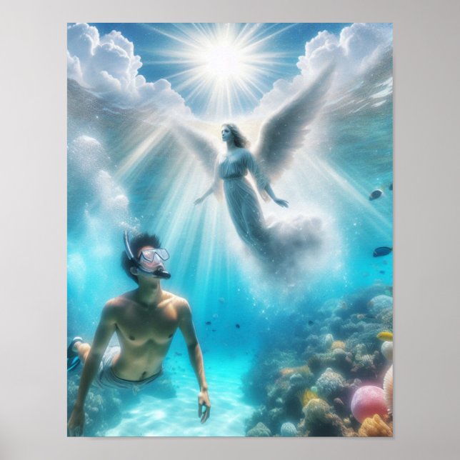 En dykare överraskad av en ängel poster (Framsidan)