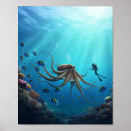 En dykare upptäcker ett jättelikt havsmonster poster