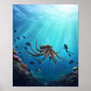 En dykare upptäcker ett jättelikt havsmonster poster